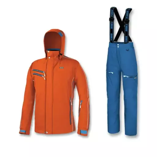 BRUGI - Costum de schi portocaliu/albastru pentru barbati